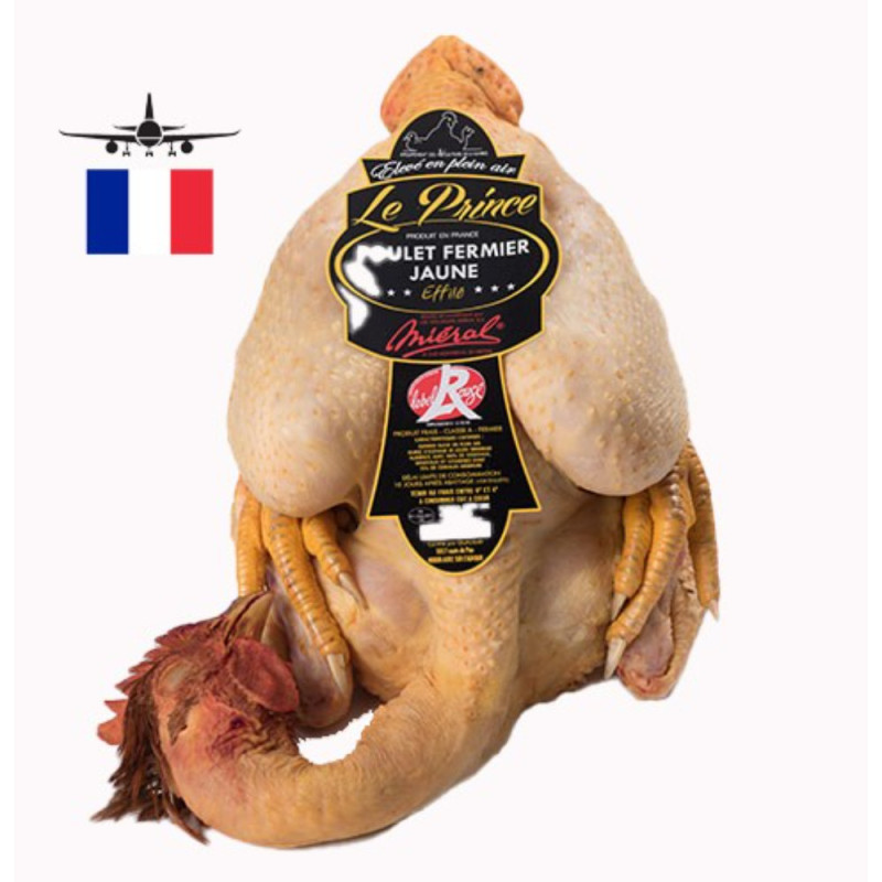 Chilled Free Range Yellow Chicken "Le Prince" Red Label Eviscerate 法國東貝紅牌黃雞 (連頭，腳及內臟)  Mieral